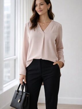 Nine West Blush V-Neck Long Sleeve Blouse